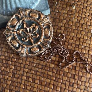 Vintage Renoir French Fleur de Lis Copper Pendant Statement Necklace